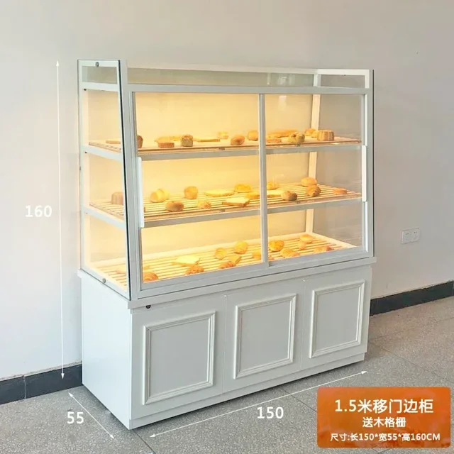 Una escaparate de pastelería, gabinete de pan, gabinete lateral, estante de exhibición comercial de vidrio para hornear pan