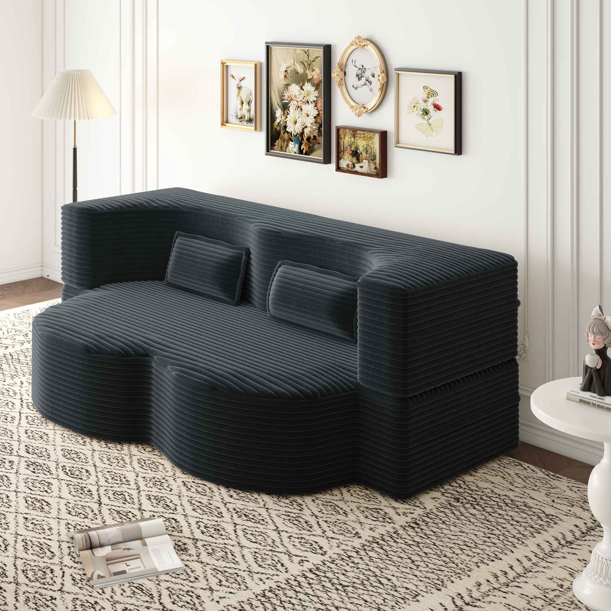 Lunale Full Size Convertible Sofa Bed, Boneless Cloud Couch, Folding Floor Sleeper Sofa for Living Room, Dark Gray Corduroy
