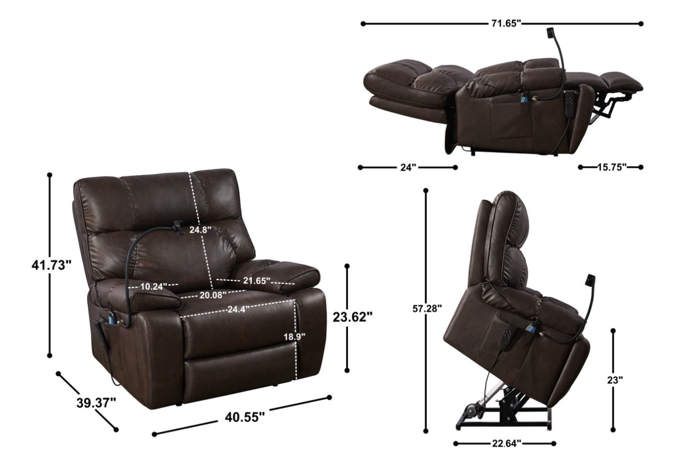 MAYEERTY Zero Gravity Power Recliner: Comfortable Lying with Massage & Heat, Phone Holder, Side Pockets & USB Ports