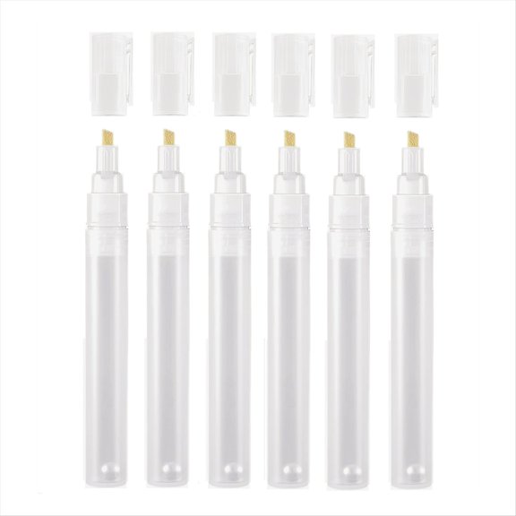 6Pcs Empty Fillable Blank Paint Touch Up Pen Markers,Round Tilted-Head Paint Marker Pens for Art Painting Crafts Kit 6mm