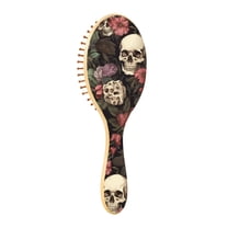 JSTEL Vintage Skull Flowers Hair Brush for Women Men Natural Wood Detangler Brushes for All Hair Types Hairbrush for Wet & Dry