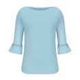thumbnail image 4 of Timegard Womens Tops Ruffle 3/4 Sleeve Crewneck Comfy Tunic Top Casual Solid Color Blouse Summer Fashion, 4 of 8