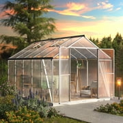 JAXSUNNY 8' x 10' Walk in Polycarbonate Greenhouse, Outdoor Garden with Aluminum Frame Lockable Door Rain Gutter