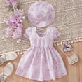 thumbnail image 2 of EnJoCho Toddler Girls Summer Short Sleeved Rose Print Sweet Bow Dress Princess Dress with Hat Cute Trendy Outfits Clothing Set Casual Party Dress, 2 of 5
