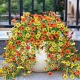 thumbnail image 4 of Colgante de pared de flores artificiales con cinco rosas violetas simuladas, flores anaranjadas y amarillas, diseño duradero para decoración interior o exterior, fácil de instalar., 4 of 5