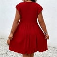 thumbnail image 6 of ClodeEU Women's V Neck Ruffle Short Sleeve Mini Dress, Casual Flowy A Line Beach Sundress Wine,Women's Plus L, 6 of 6