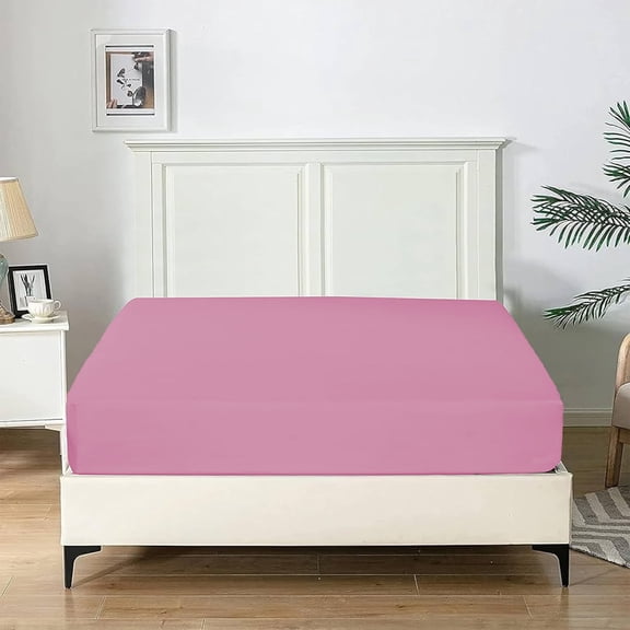 HOMES PERCEPTION 100% Jersey Cotton Queen Fitted Sheet Only – Comfy Stretch Fabric – 16” Deep Pocket Fitted Sheet Fade Resistant, Wrinkle-Free Queen Sheets, Pink