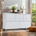 thumbnail image 5 of 【Holiday Deal】5-Drawer Dresser, Space-Saver Storage Organizer with Fabric Bins & Wood Top, Easy Assembly for Bedroom, Nursery, Entryway, White, 5 of 10
