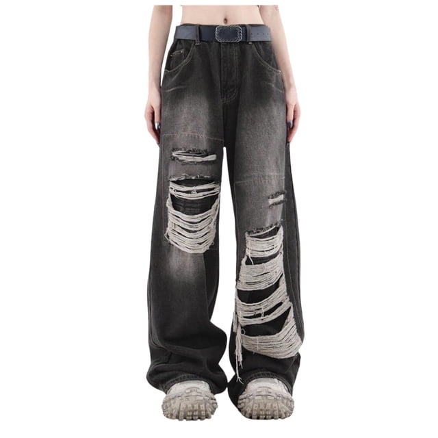 Baggy Jeans For Women Men Ripped Straight Leg Pants High Waisted Distressed Jeans Summer Jeans