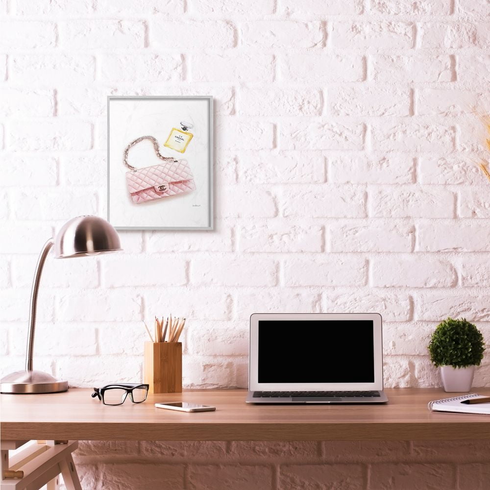 Stupell Industries Pink Purse Gold Perfume Glam Fashion Watercolor Design Framed Wall Art by Amanda Greenwood