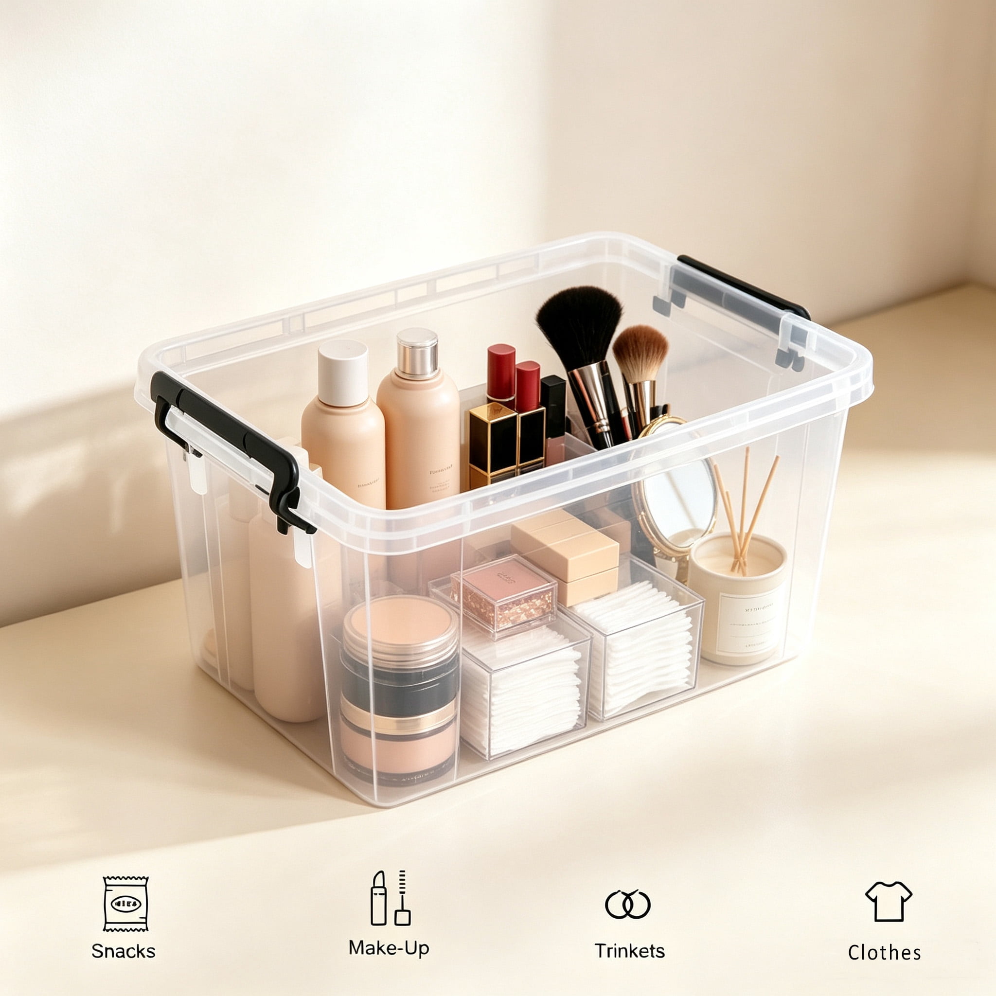 Storage Bins with Lids 4-Pack 90 QT, Stackable Plastic Containers and Organizer Totes with Secure Latches for Home Office Garage, Clear White