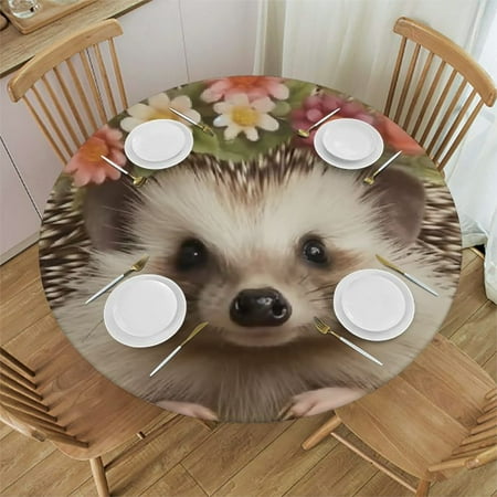 

BCIIG Hedgehog Flower Crown Cute Round Table Cover Stain Resistant Washable Indoor Outdoor Kitchen Dining Wedding Parties 100% Polyester Waterproof Tablecloth 46 -50