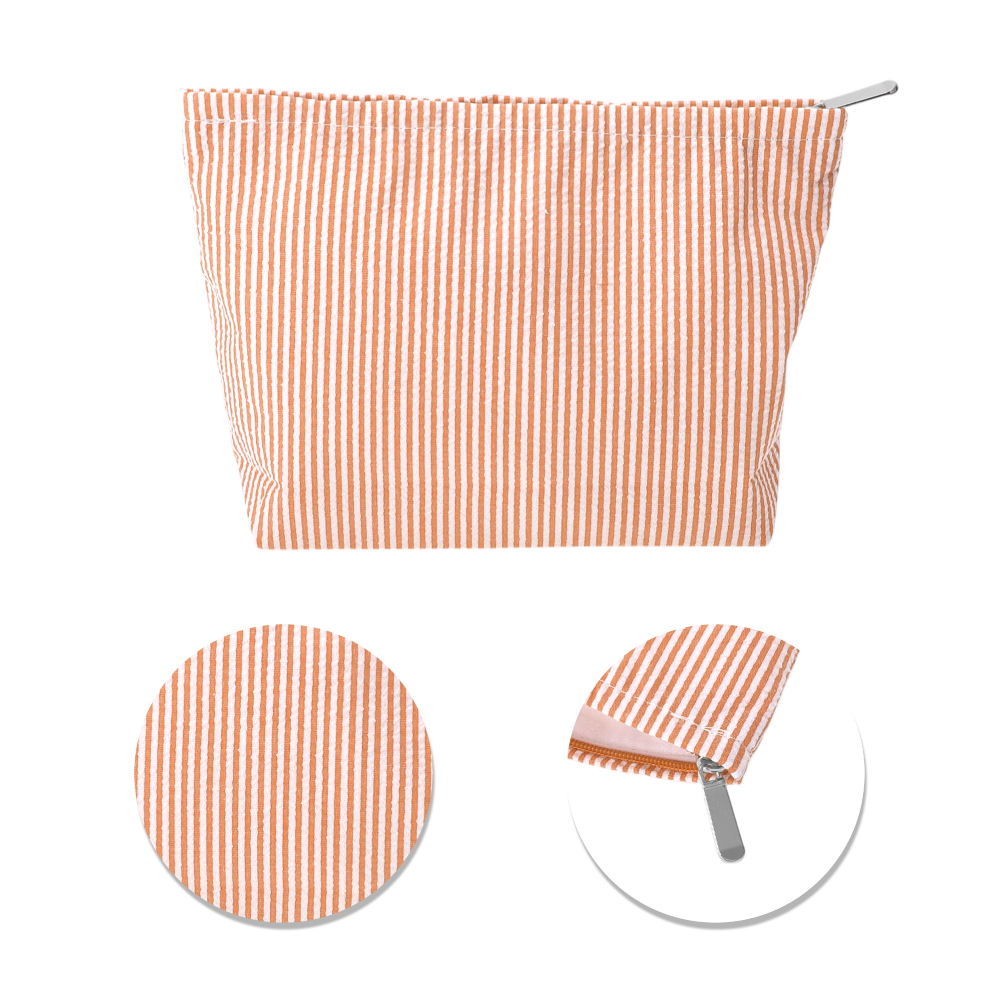 Unique Bargains 1 Pc Seersucker Stripes Makeup Bag Orange