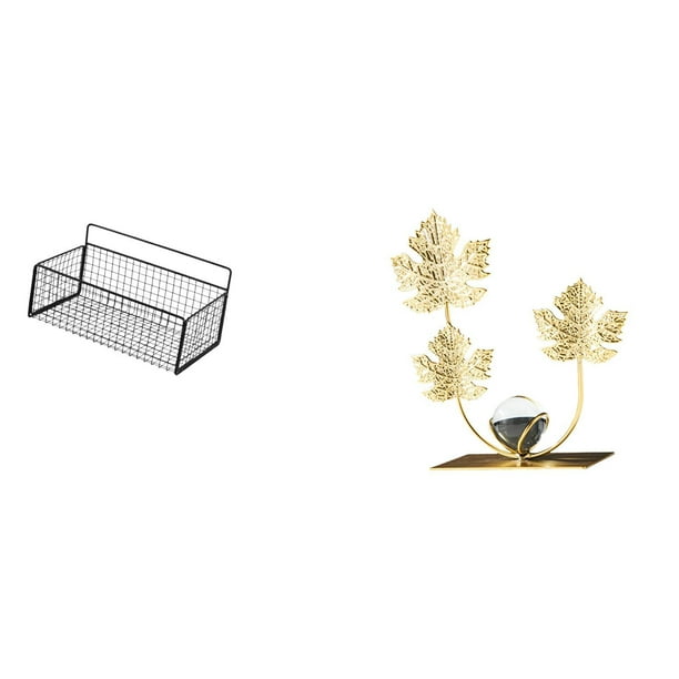 Cesta de almacenamiento colgante,Cesta de almacenamiento para gabinete organizador de pared colgante,Estatua de estatuilla,Estatuas de hojas y flores de metal,esculturas decorativas.,Inicio