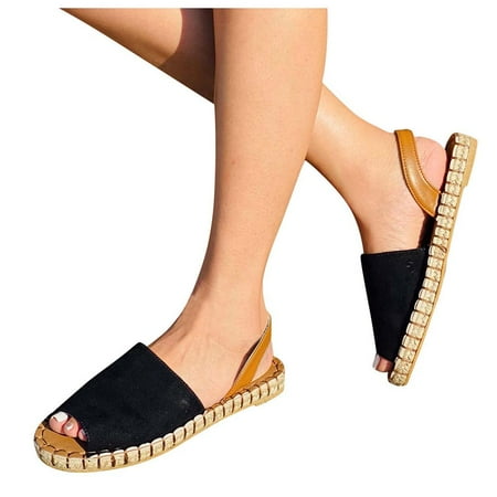 

Zanvin Womens Sandals Clearance Summer Flat Espadrille Breathable Fisherman Shoes Women s Fish Mouth Women s Sandals Black 41