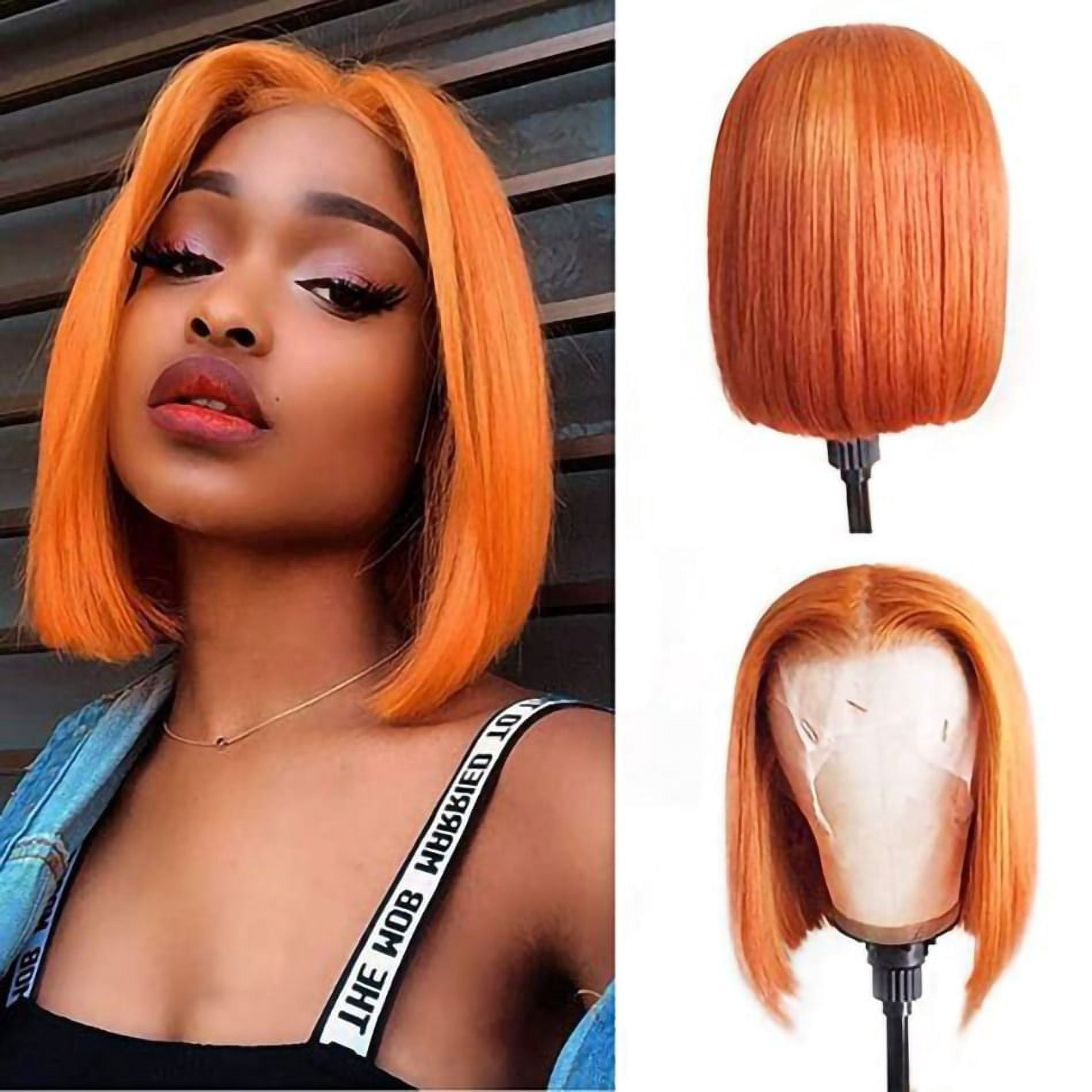 12" Colored Wigs Short Bob Wigs 13x4 Lace Front Straight Human Hair Wigs Pre Plucked Peruvian Virgin Hair 150% Density Orange Bob for Women