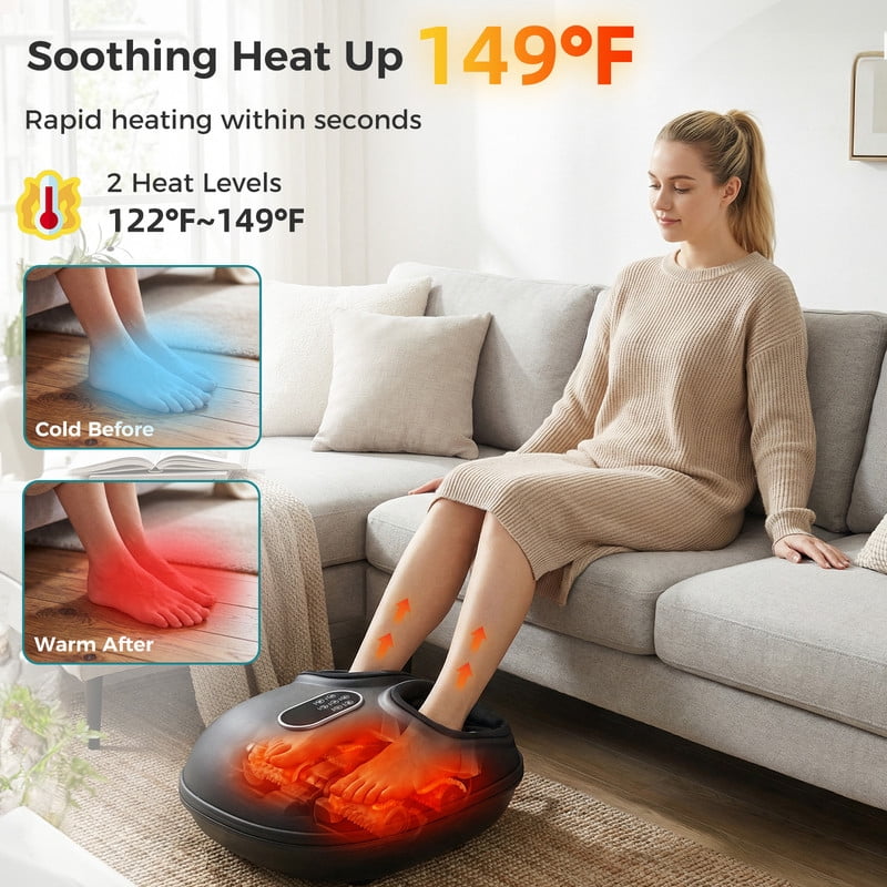Gianna Foot Massager Machine with Heat & Shiatsu, Deep Tissue Plantar Fasciitis Relief, Gifts for Mom Dad, Fits Up to Size 13，Black