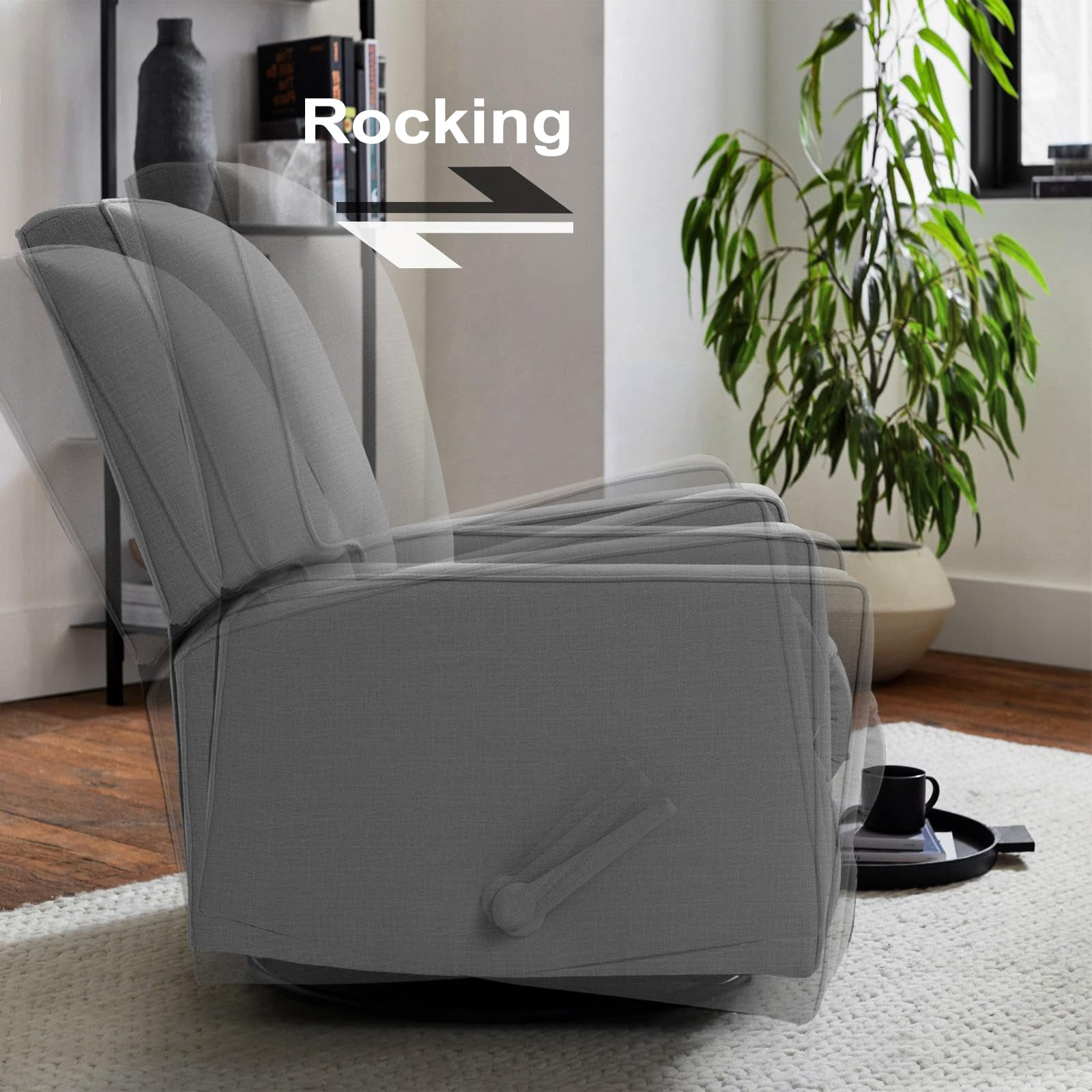Harkawon Swivel Rocker Recliner Chair, High Back Glider Recliner with Linen Fabric, Ergonomic Rocker Chairs for Small Spaces& Living Room , Dark Grey