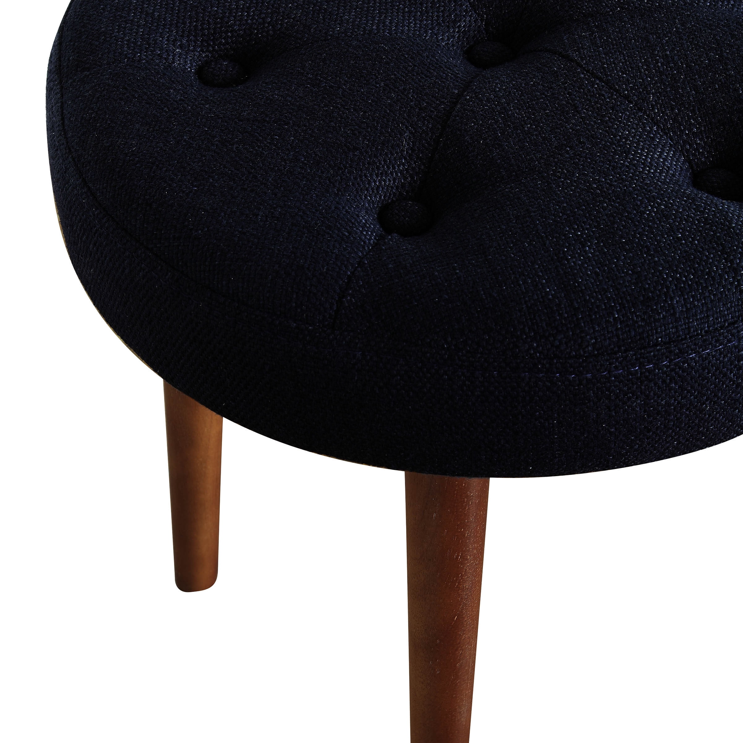 Elle Decor Penelope Tufted Upholstered Round Ottoman Foot Stool, Navy Blue