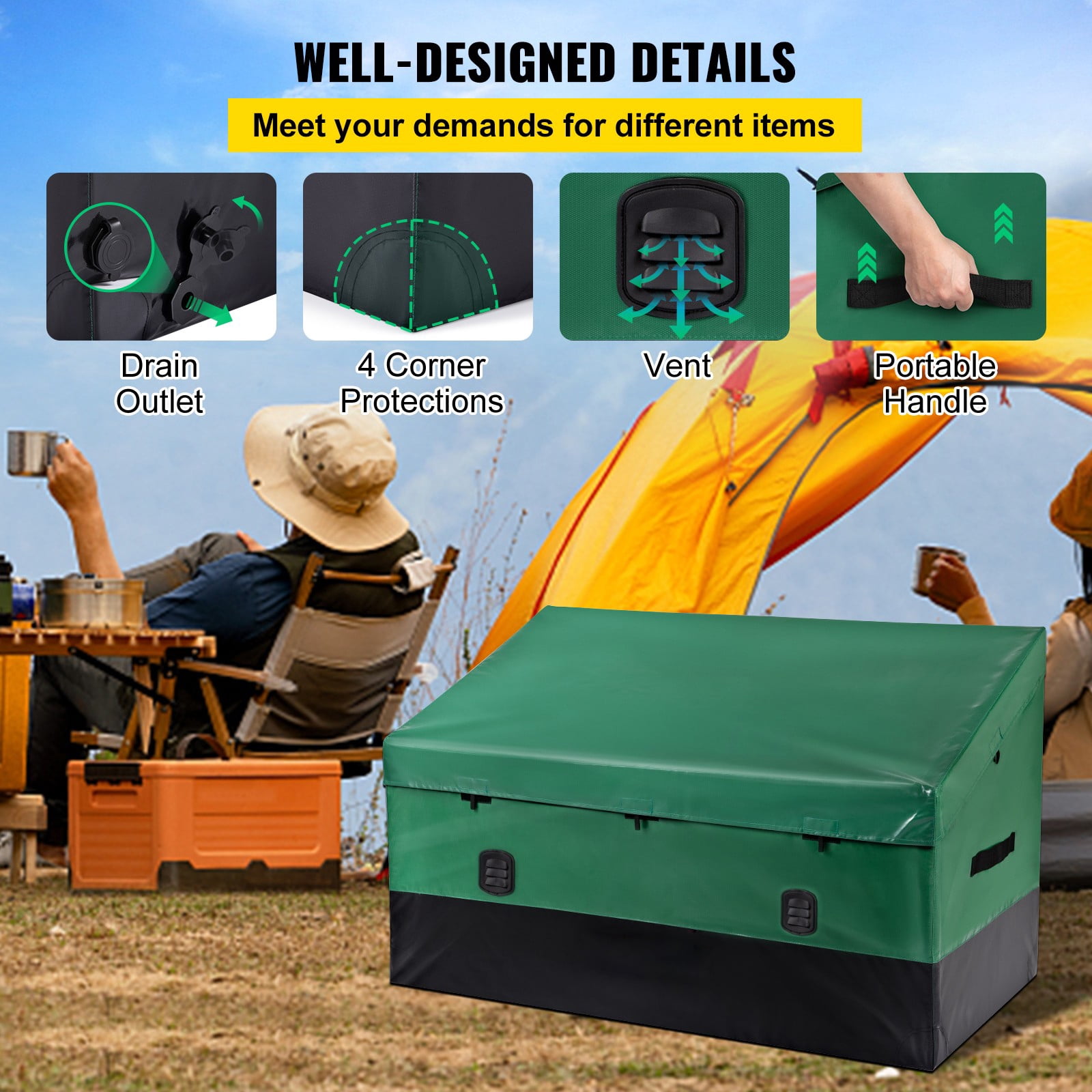 SKYSHALO Outdoor Portable 150 gal Galvanized Poles, PE Tarpaulin Deck Box, Green