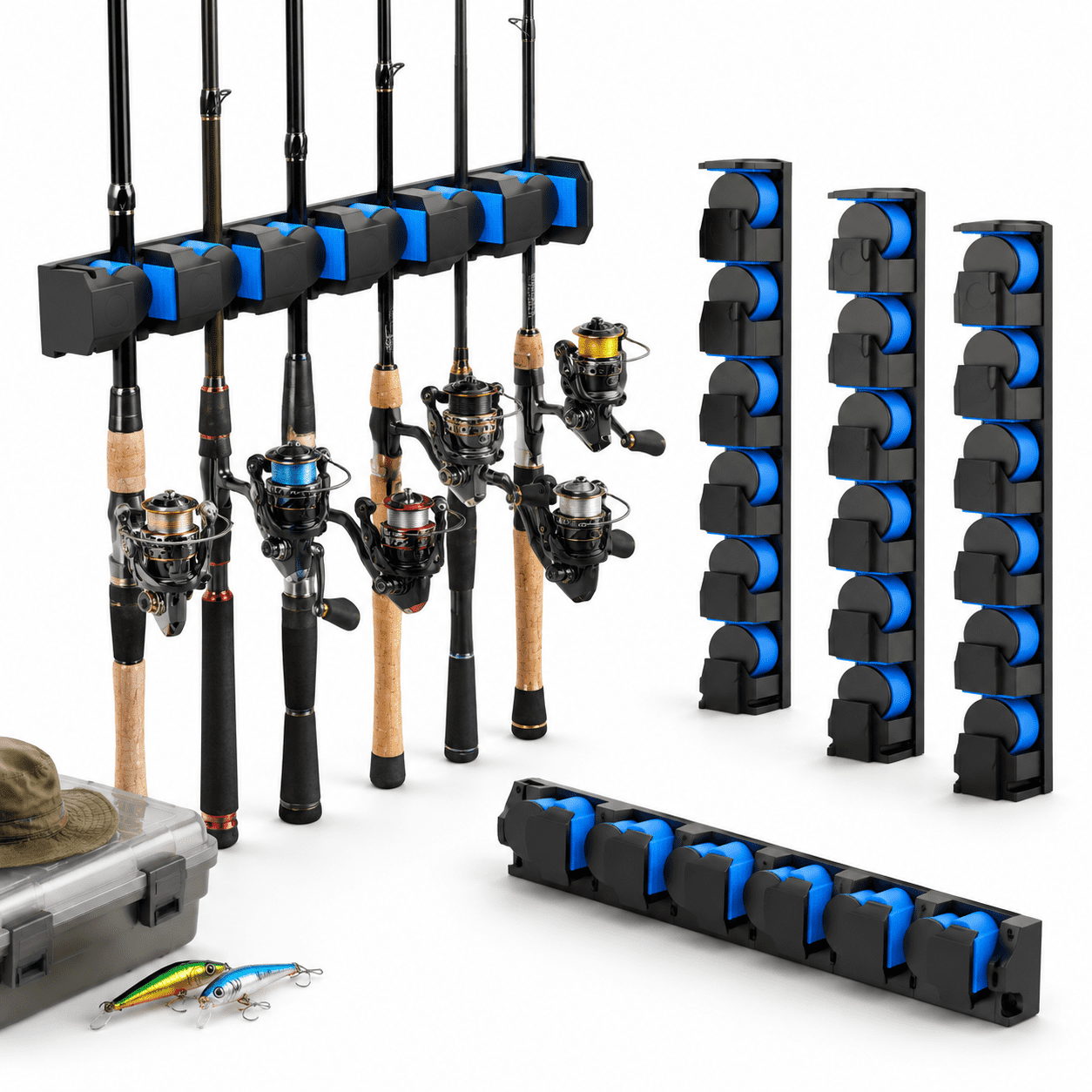 Oceanic Blue 4-pack Vertical Fishing Rod Holders For Garage And Boat Storage