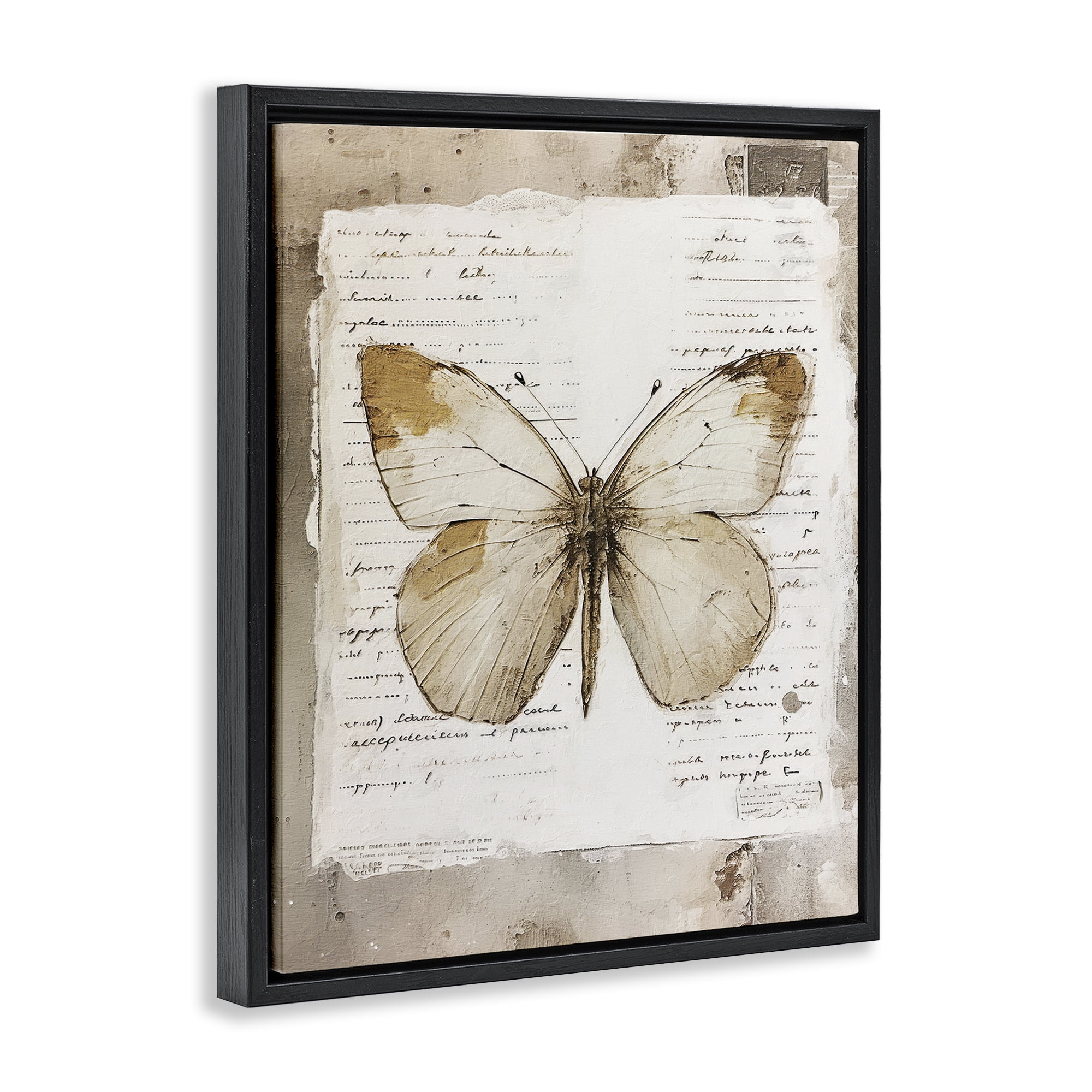Stupell Industries Rustic Butterfly Collage Animals Painting Black Floater Framed Canvas Art Print Wall Art, 25 x 31