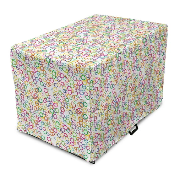 Rainbow Dog Crate Cover, Circles Rainbow Party Gatherings Summertime Joy Spectrum Round, Easy to Use Pet Kennel Cover Small Dogs Puppies Kittens, 7 Sizes, Lavender Salmon, by Ambesonne