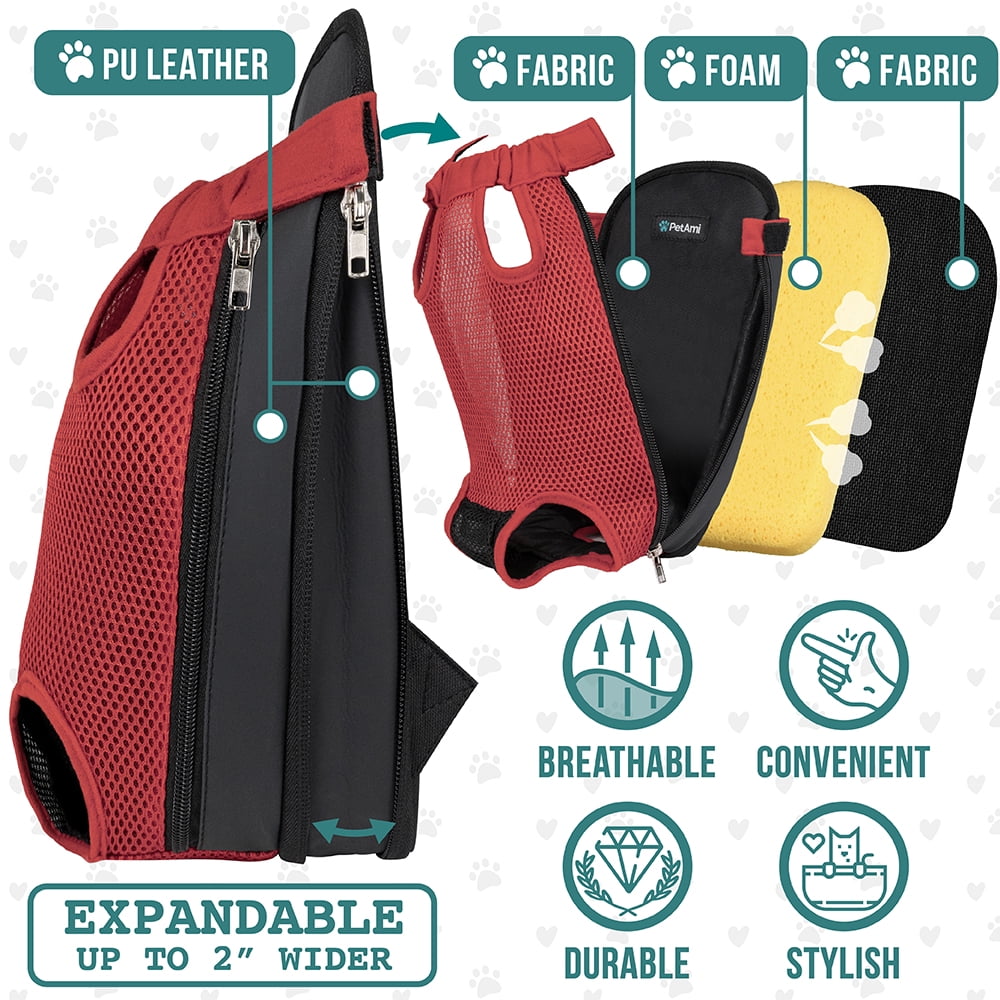 PetAmi Dog Carrier Backpack, Adjustable Dog Pet Cat Front Carrier Backpack | Ventilated Dog Chest Carrier for Hiking Camping Travel, Sling Bag for Small Medium Dog Cat Puppies, Medium, 9-13 lbs, Red