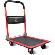 Push Cart Dolly by Wellmax, Moving Platform Hand Truck, Foldable for Easy Storage and 360 Degree Swivel Wheels with 660lb Weight Capacity, Red Color