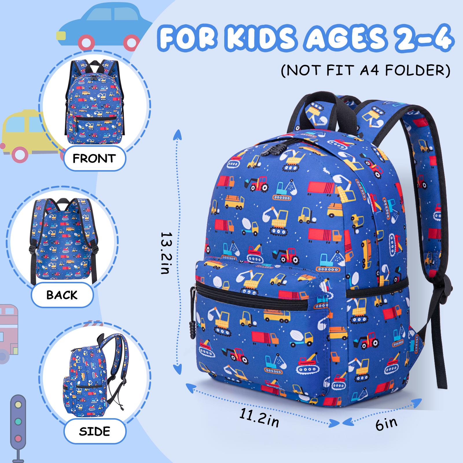 Cshidworld Toddler Backpack, Dark Blue Cars photo 2