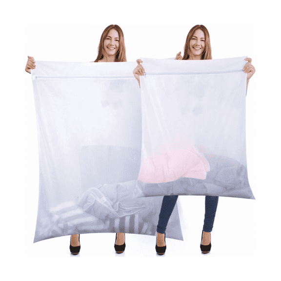Meikd 2-Pack Large Mesh Laundry Bags with Zippers, Reusable for Washing Machine & Dryer