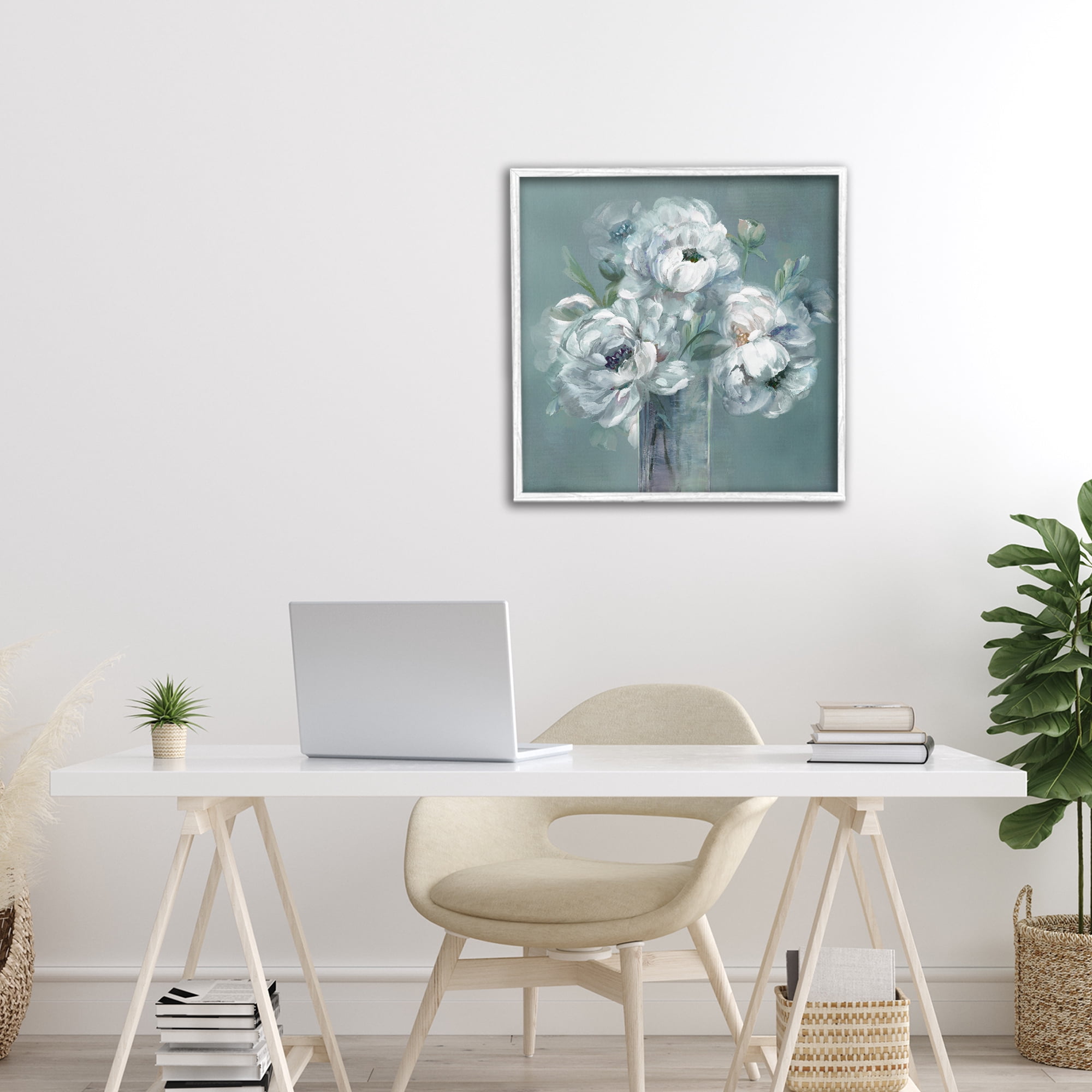 Stupell Industries White Peony Impression in Vase White Framed Giclee Art, design by Nan