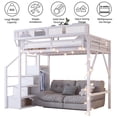 thumbnail image 6 of Mirightone Full Loft Bed with Stairs, 500 lb Heavy-Duty Metal Loft Bed Frame with Storage Shelves, Wardrobe & Safety Guardrail for Teens, White, 6 of 10