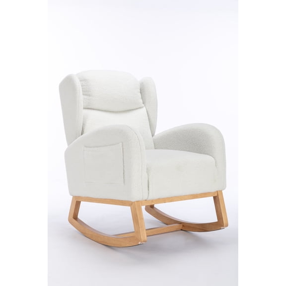 Newboti Furniture 049-Teddy Fabric Rocking Chair With Packet Wood Legs,Ivory 13830