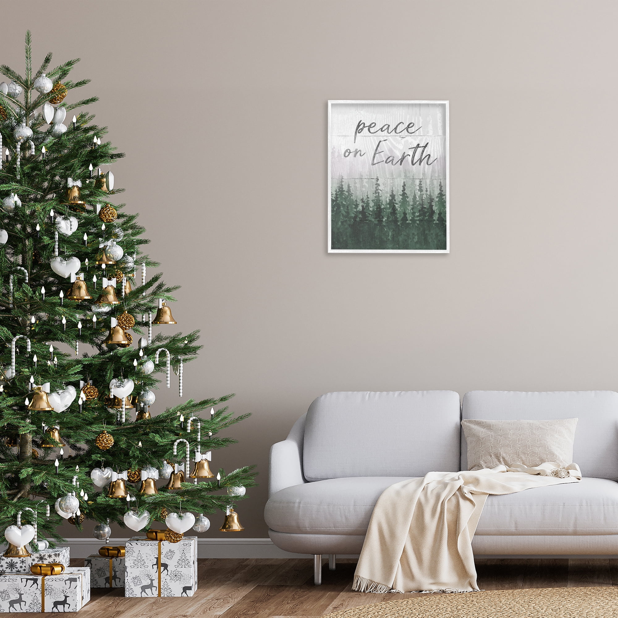 Stupell Industries Rustic Peace on Earth Holiday Painting White Framed Art Prints Wall Art, 24 x 30