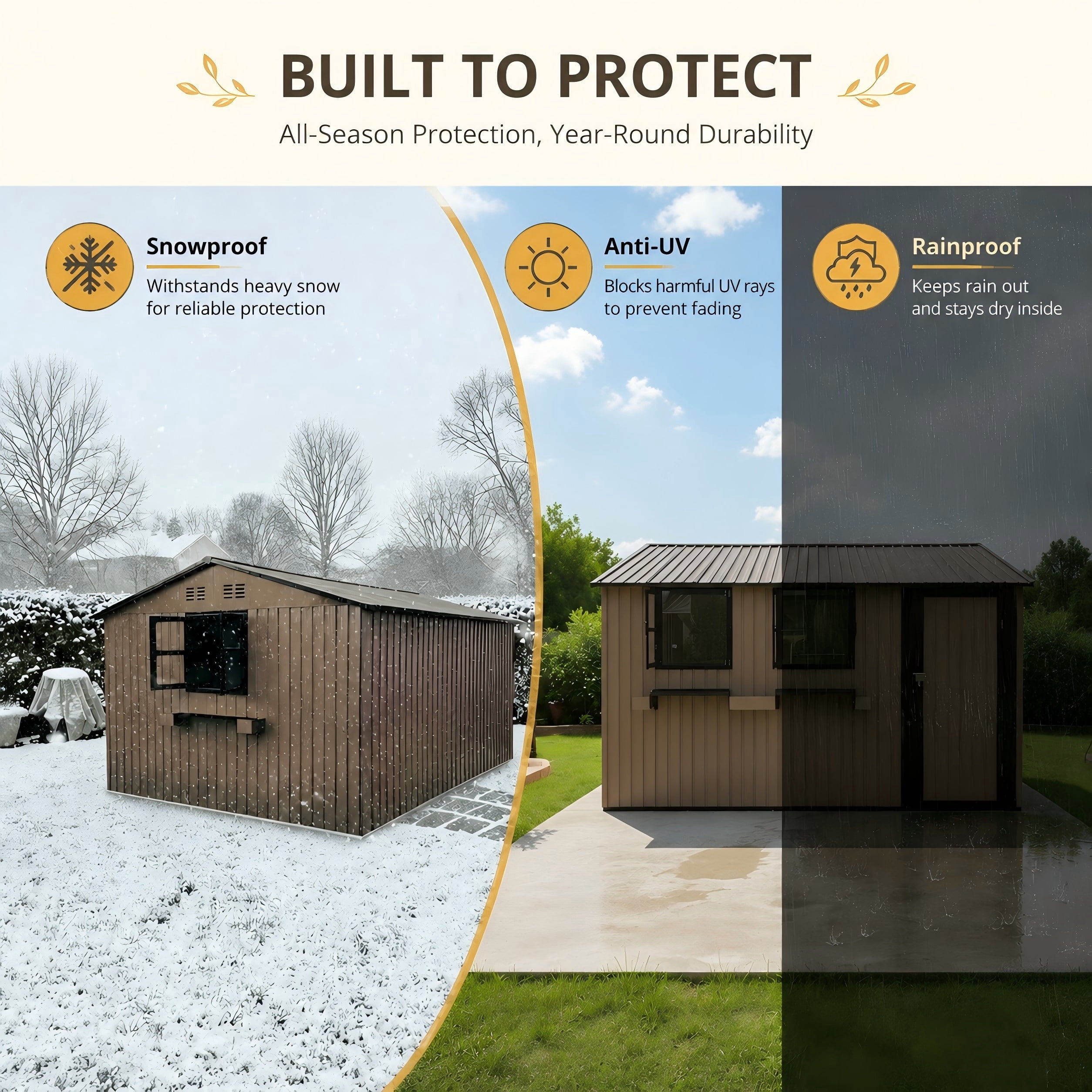 Aukfa 12x10 FT Outdoor Metal Storage Shed with 3 Windows & Flower Racks, Lockable Steel Garden Tool Shed for Lawn Mowers, Bikes and Patio Equipment, Brown