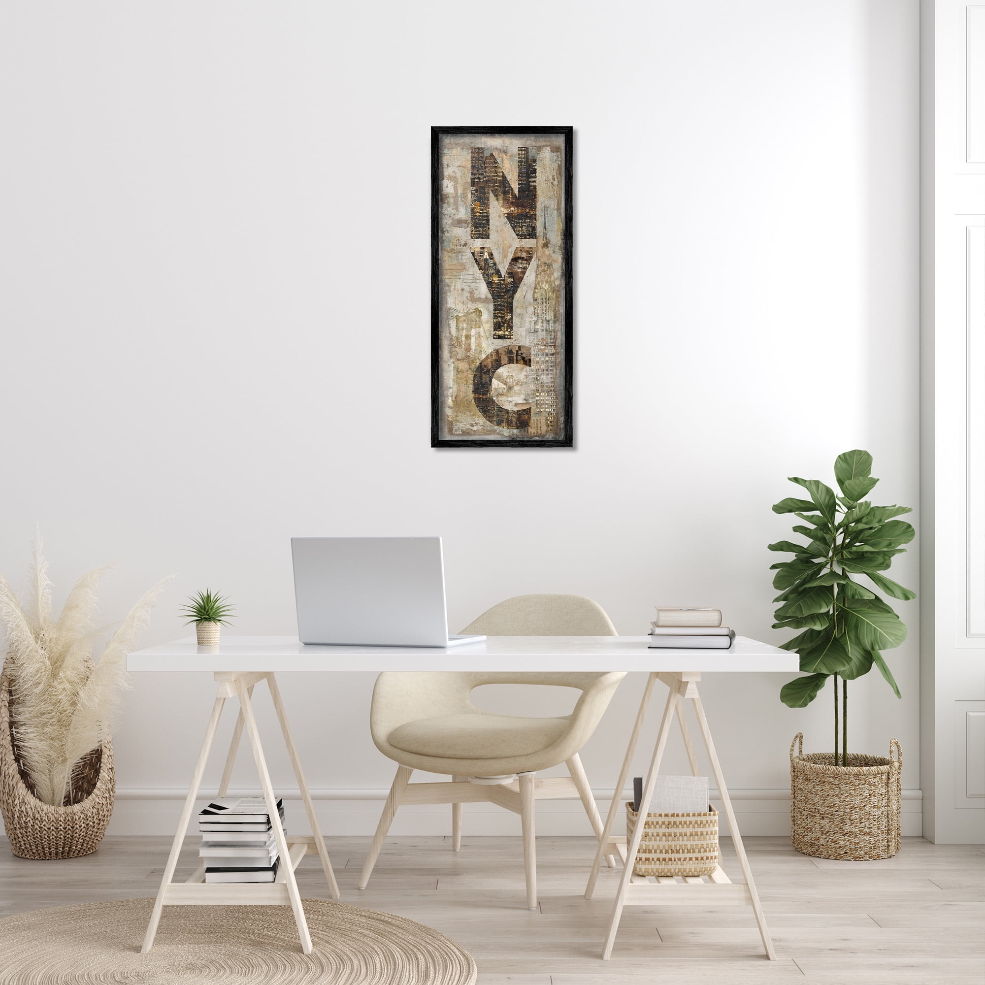 Stupell Industries New York City Montage Collage Town & City Painting Black Framed Art Print Wall Art, 13 x 30