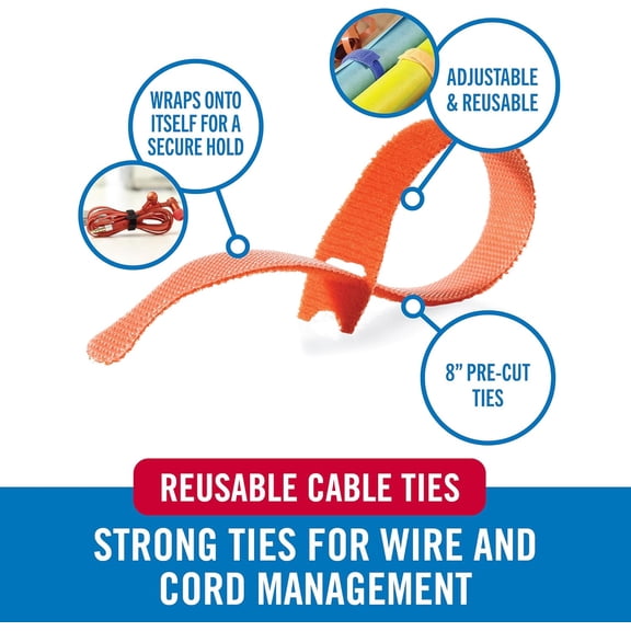 NDIUG-ONE-WRAP Cable Ties, Multicolor, 8in x 1/2in, 60 Pack