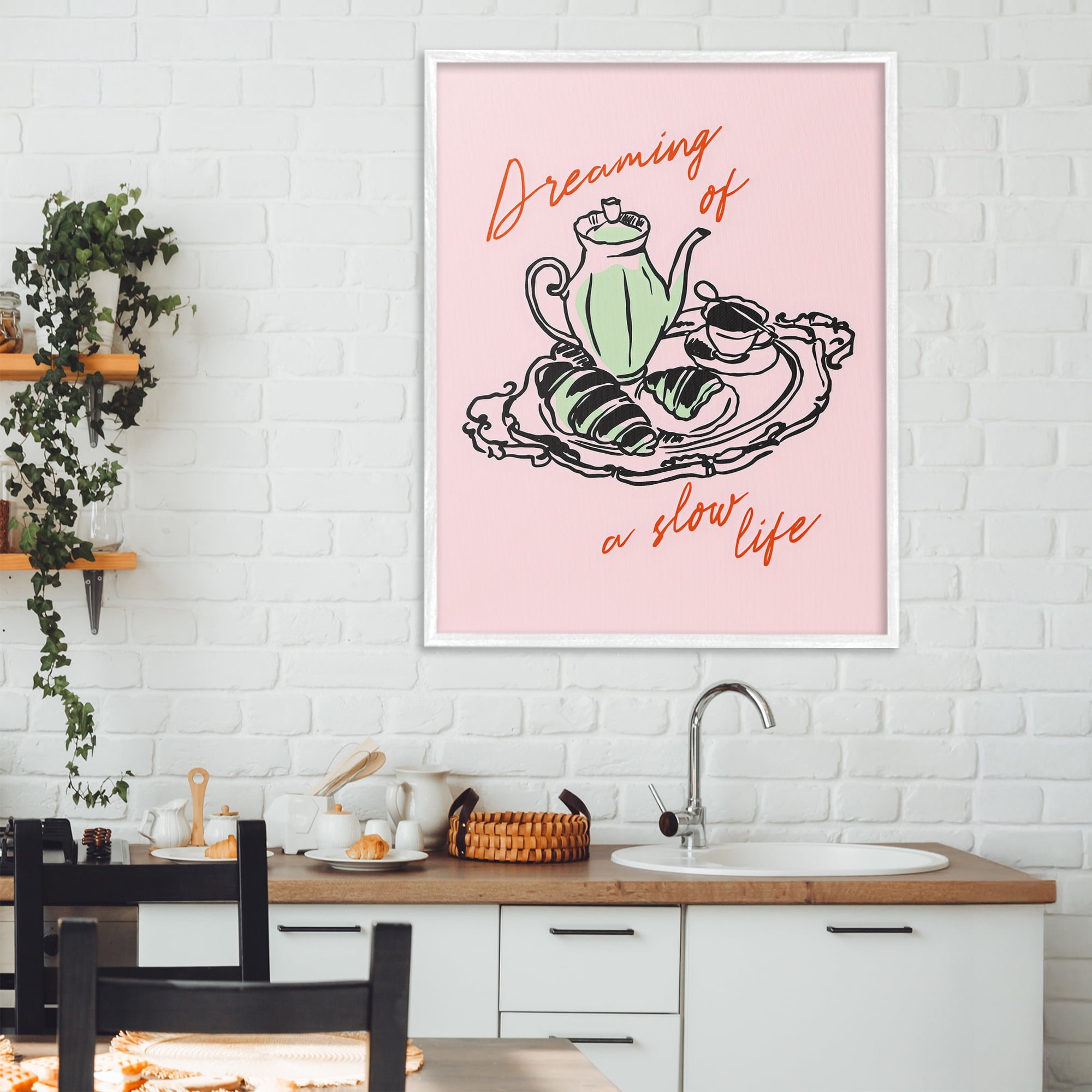 Stupell Industries Slow Life Tea Platter White Framed Giclee Art, design by The Prints Vibe
