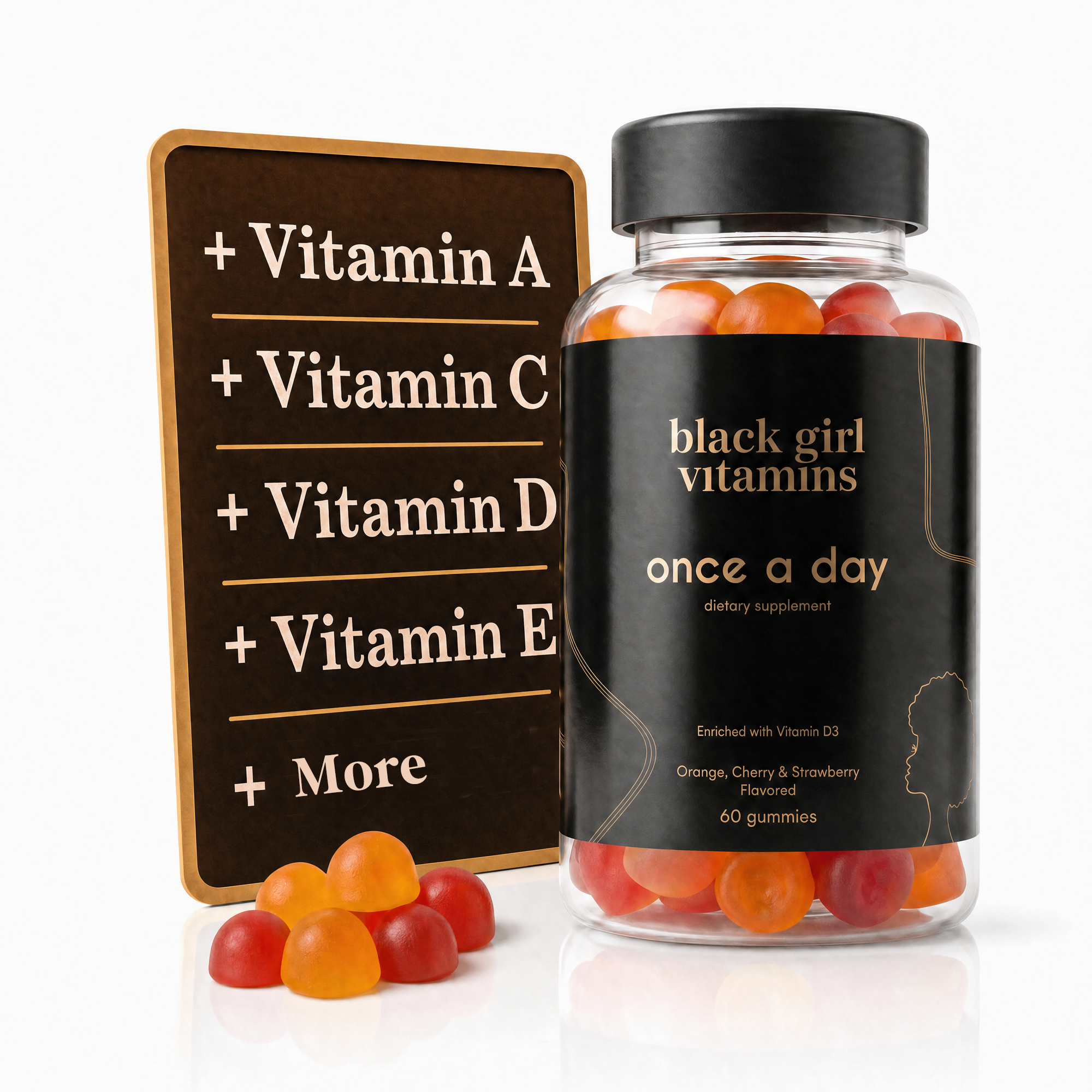 Black Girl Vitamins Once a Day - Womens Multivitamin Gummy - Vitamin A, B, C, E and Zinc. Multivitamin for Women, Immune Support. Vegan, Gluten-Free. Made in The USA (30 Day Supply, Strawberry)
