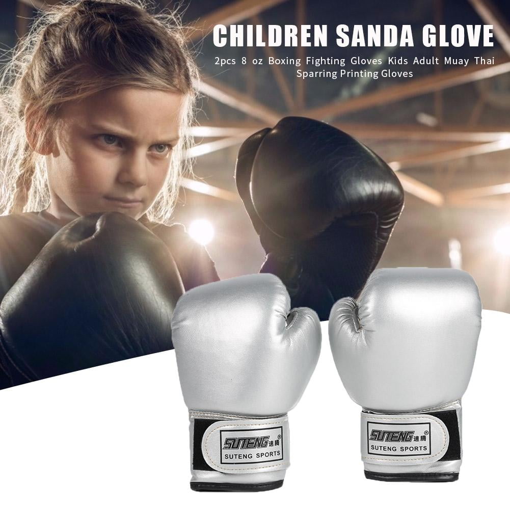 BLEEUS 2Pcs Boxing Gloves Kickboxing Training Gloves For Boys Girls Youth Fitness Supplies (Silver)
