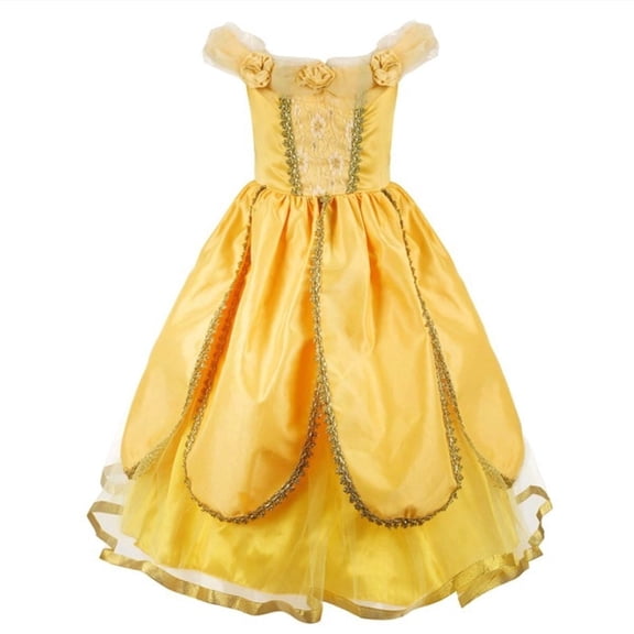 HAWEE Princess Dress Up Costume for Girls Birthday Cosplay Party with Accessories, Yellow
