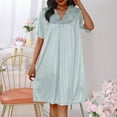 thumbnail image 2 of Simua Silky Nightgown for Women, V Neck Solid Color Short Sleeve Knee Length Soft Sleepshirts Dress, 2 of 4