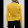 thumbnail image 4 of Camisetas Básicas Ajustadas Informales de Cuello Redondo y Larga Acanaladas para Mujer Amarillo Mostaza L, 4 of 6