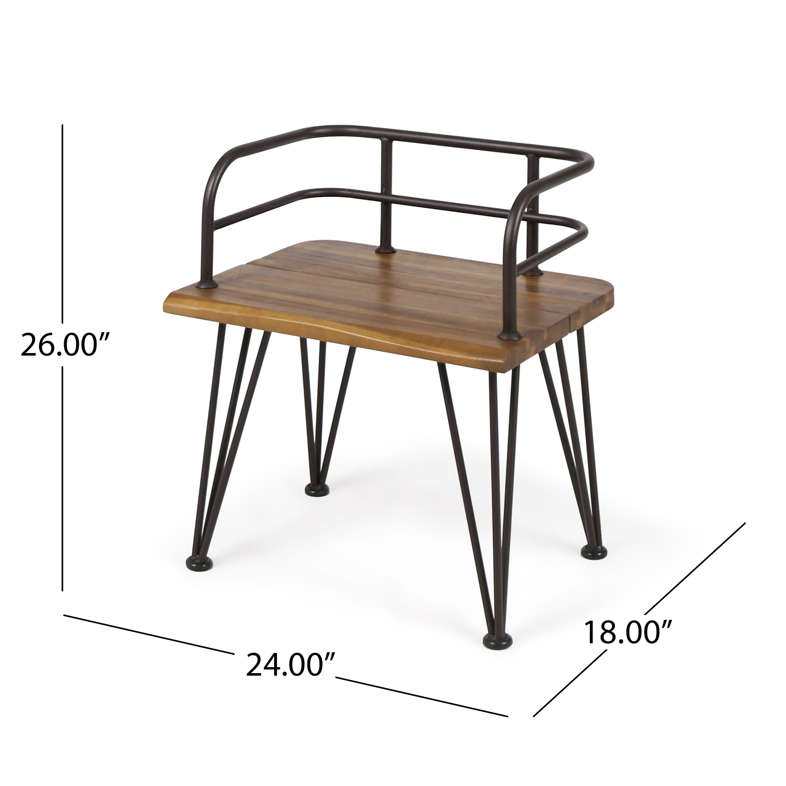 Euroco Set of 2 Rustic Industrial Outdoor Chairs with Acacia Wood Seat and Iron Frame, Teak Finish