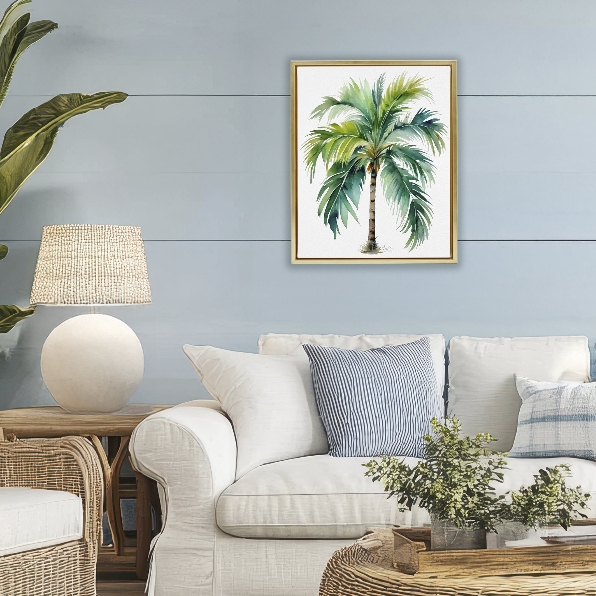 Stupell Industries Lagoon Majesty Palm Gold Framed Floater Canvas Wall Art, design by Shelly Craig