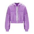 thumbnail image 6 of Tawop Lady Jackets for Women Bomber Cropped Solid Color Hooded Long Sleeve Zipper Regular Jacket Purple Xl, 6 of 9