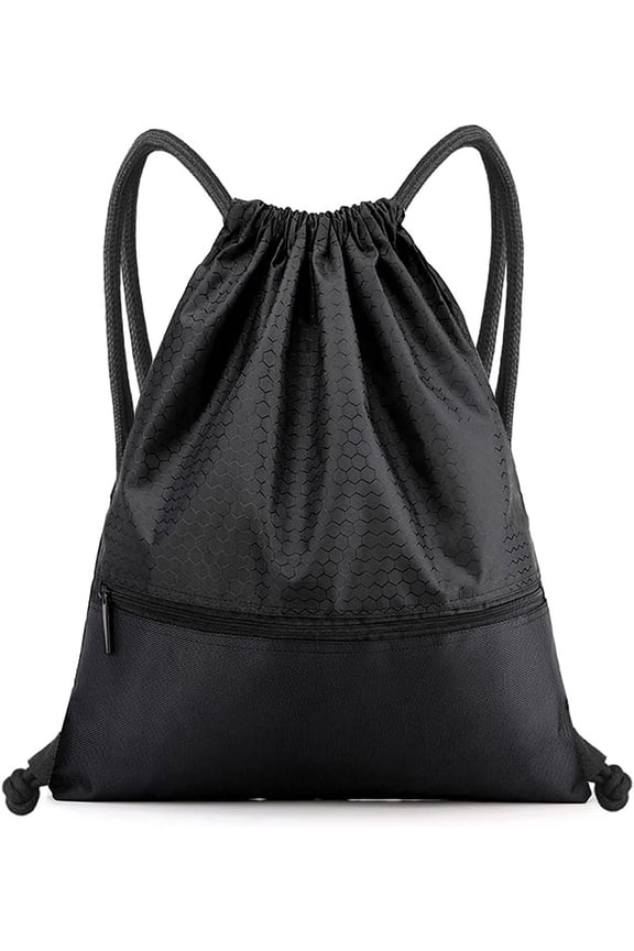 Drawstring Backpack Bag, Waterproof Draw String Back Sack with Zip Pocket, Gym Drawstring Bags Swim Bag for Men Women