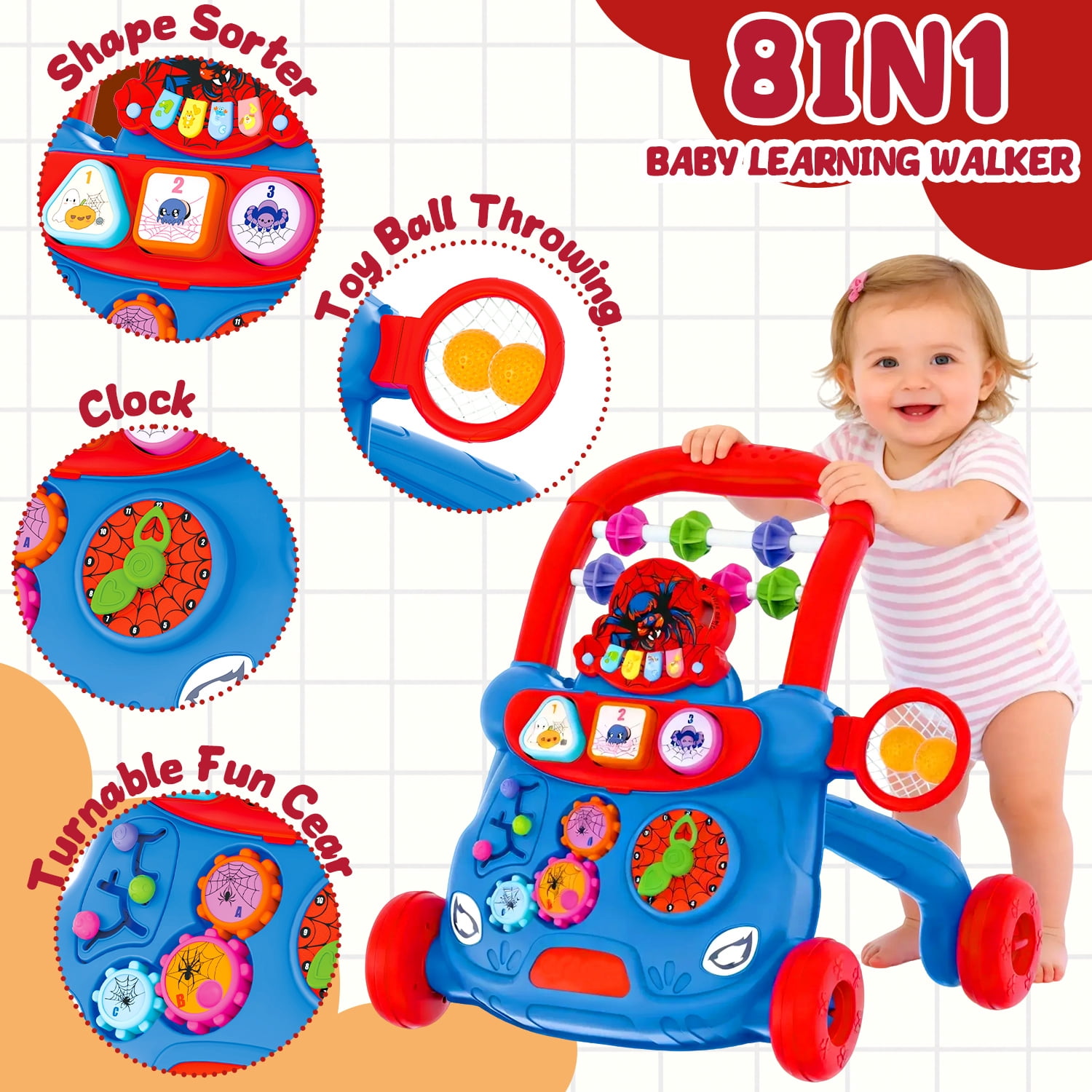 Aijohnny Baby Walker Toys,Push Walker for Boys & Girls Learning,Early Educational Toys for Kids,Birthday Gifts for Toddler 6-18 Months