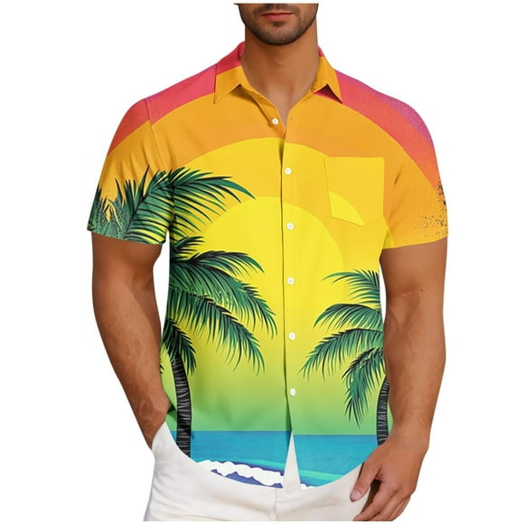Txeol Get Ready for Adventure: Stylish Mens Hawaiian Shirts Short Sleeve Button Down - Essential for Every Fashion-Forward Wardrobe this Season Holiday Deals,Yellow,XXL